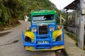 Jeepney car parking on the rural road in Ifugao, Philippines