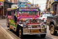 Jeepney parking on street in Cebu, Philippines.