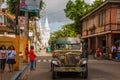 Jeepney parking on street in Manila, Philippines.