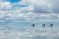 Jeeps in the salt lake salar de uyuni, bolivia