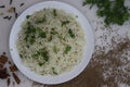 Jeera Bhaat or Jeera Rice. Delicious and aromatic Indian rice dish with basmati rice flavored by cumin seeds and other spices