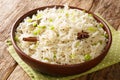 Jeera rice or cumin rice is a popular Indian dish in which basmati rice is cooked with whole cumin seeds close up in the bowl. Royalty Free Stock Photo