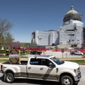 JEFFERSON CITY, UNITED STATES - Apr 21, 2020: Protest to reopen the state at Missouri State Capital Royalty Free Stock Photo