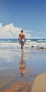 Jeffrey Walking Alone On Beach - Chrome Reflections Style Painting
