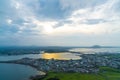 Jeju city skyline view from Seongsan Ilchulbong, Jeju Island. Royalty Free Stock Photo