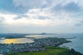 Jeju city skyline view from Seongsan Ilchulbong, Jeju Island. Royalty Free Stock Photo