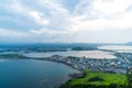 Jeju city skyline view from Seongsan Ilchulbong, Jeju Island. Royalty Free Stock Photo