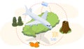 Jeju island attractions advertising poster. Travel to South korea by plane. Vacation in Asia Royalty Free Stock Photo