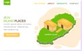 Jeju island places landing page template. Traveling to korea by landmarks icon map illustration