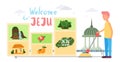 Jeju island sights vector illustration. Travel to South korea. Welcome to Jeju. Vacation in Asia Royalty Free Stock Photo