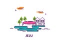 Jeju island in south korea with line art design