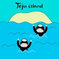 Jeju Korean island vector illustration. Travel to South korea. Welcome to Jeju in Korean language