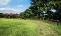 Jeju olle pathway through a park with a little gardenhouse in Seogwipo, Jeju Island, South Korea Royalty Free Stock Photo