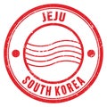 JEJU - SOUTH KOREA, words written on red postal stamp