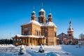 Jekabpils Orthodox Church of The Holy Spirit against bright blue sky. Royalty Free Stock Photo