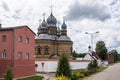 Jekabpils Orthodox Church of The Holy Spirit against cloudy sky Royalty Free Stock Photo