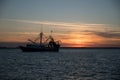 Shrimp boat at sunset off the Georgia Coast Royalty Free Stock Photo