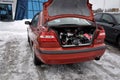 JELGAVA, LATVIA - JANUARY 13, 2011: Trunk of a car loaded with hockey skates