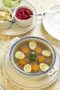 Jellied with beef tongue, carrot and quail eggs Royalty Free Stock Photo