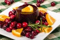 Jellied cranberry sauce with orange wedges