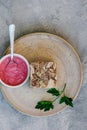 Jellied meat with horseradish on a wooden board.style hugge