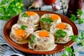 Jellied meat kholodets, meat aspic with vegetables Royalty Free Stock Photo