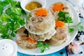 Jellied meat kholodets, meat aspic with vegetables Royalty Free Stock Photo