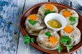 Jellied meat kholodets, meat aspic with vegetables Royalty Free Stock Photo