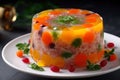 Jellied meat with vegetables beautifully served on a plate, AI Generated