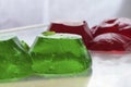 Jello in green and red