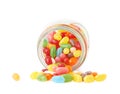 Jelly bean candies spilled out of jar