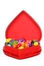 Jelly beans in a red heart box Royalty Free Stock Photo