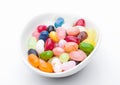 Jelly beans sweet colorful candies in white bowl Royalty Free Stock Photo