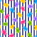 Jelly bear candy and navy stripes vector seamless pattern. Sweet colorful kids background. Vector illustration