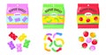 Jelly bears pack. Mix of gummy candies, marmalade colorful sweets for kids, sugar food, neat cartoon abstract vector