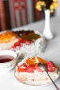 Jelly cake with tea Royalty Free Stock Photo