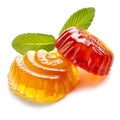 Jelly candies with leaf isolated on transparent background. Clipping Path. Royalty Free Stock Photo