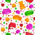 Jelly candies seamless pattern. Fruit gummy sweets. Color marmalade molds. Baby chewing vitamins. Different fruit tastes