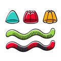 Jelly candies and worms vector illustration. Royalty Free Stock Photo