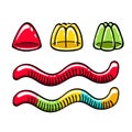 Jelly candies and worms vector illustration. Royalty Free Stock Photo