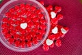 Jelly candy. Red and pink candy hearts background. Valentines day, love concept. Royalty Free Stock Photo