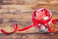 Jelly candy shape heart in glass jar