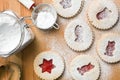 Jelly christmas cookies with icing sugar