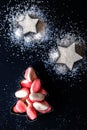 Jelly Christmas tree and sugar stars in the forms for biscuits top view