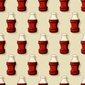 Jelly cola bottle seamless pattern. Gummy sweets. Baby treats. Vector cartoon background.