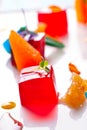 jelly colorful fruits gelatine on white