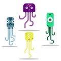 A bright octopus family different size and shape