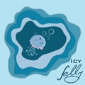 Jelly fish with bubles in paper cut style