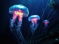 Ai Generated illustration Wildlife Concept of Jelly fish glowing Royalty Free Stock Photo