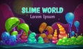 Jelly forest concept. Magic slime world. Fantasy landscape with coloful slimy plants and hills.